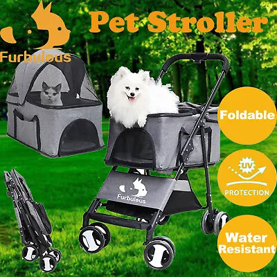 Pet Stroller Dog Pram Large Cat Carrier Travel Foldable 4 Wheels Pushchair • $99.95