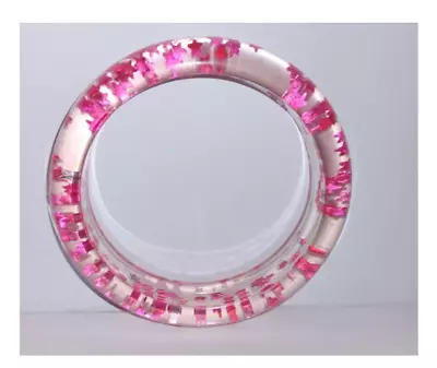 Vintage Clear Lucite Pink Confetti Star Bangle Bracelet Glamour • $29