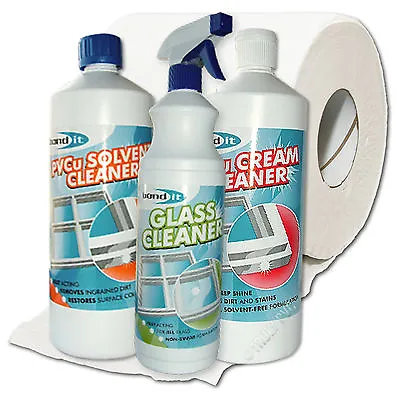 UPVC Window Door Cleaning Bundle White Plastic PVC Frame Solvent Cream Tissue • £20.72