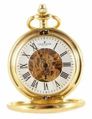 David Aster Gold Patterned Half Hunter Mechanical Pocket Watch – LR647 • £49.99