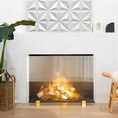 Barton 36  X 26  Single Fire Panel Tempered Glass Fireplace Guard Screen Gold • $164.95