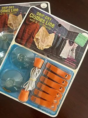 NIB Vintage Sealed ClothesLine With Clothes Pins 70s Orange Flower Power • $14.85