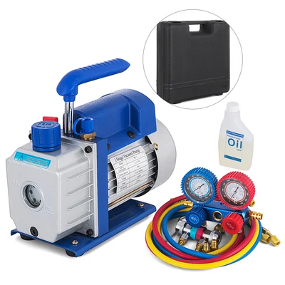 $94.90 • Buy 3.5CFM 1/4hp Air Vacuum Pump HVAC Refrigeration R134a Kit AC Manifold Gauge Set
