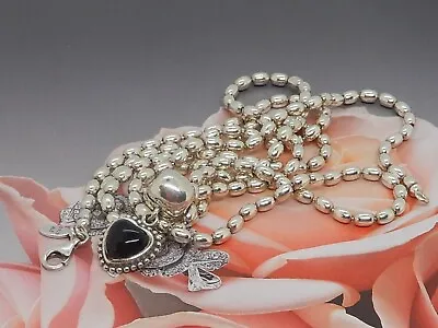 Pandora Mi Amor Black Onyx HeartPandora Rice Ball Beaded Chain Necklace 925 ALE • £165