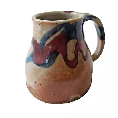 Handmade Clay Art Pottery Vase Mug GA Signed DeWitt Smith Blue Brown Abstract • $26.99