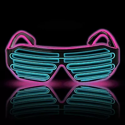 LED Light Up Glow Neon Shutter | Flashing Party Glasses Shades Night Disco Rave • £2.99