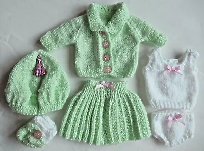 Handknitted Pale Green Mix Dolls / Premature Baby Clothing Gift Set  • £7.50