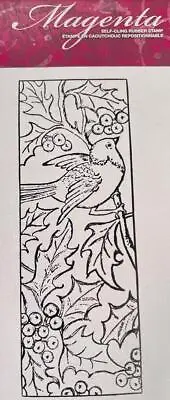 New MAGENTA Rubber Stamp WINTER BIRD ON HOLLY BRANCH Free USA Ship • $11.29