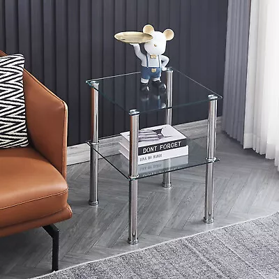 GLASS HOME 2 Tier Glass Top Coffee Table With Storage • $49