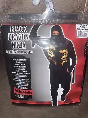 Adult Hooded Black Dragon Ninja Suit Halloween Costume 6 Piece • $8.99