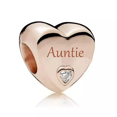 $28.99 • Buy S925 Silver & Rose Gold Family Love - Auntie Heart Charm By Unique Designs
