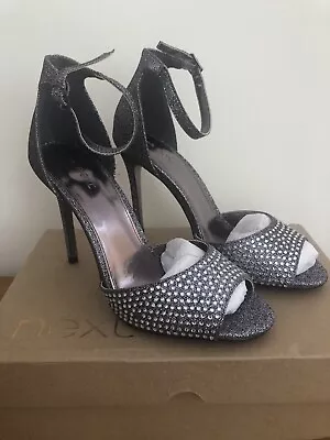 Ladies NEXT  Silver  Pewter High Heels Sandals  Size 5 BNWT Shoes • £9.99