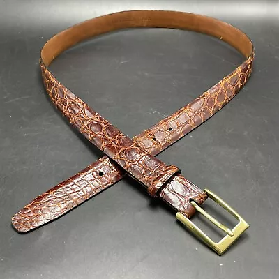 Bullock & Jones Brown Crocodile Belt Mens 40 Brass Buckle Made In Italy • $69.99