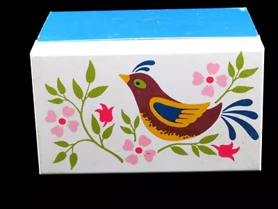 Vintage Tin Metal Box White Blue Navy Pink Bird 1950s Ohio Art Co. • $18.99