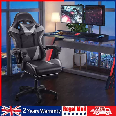 PU Leather Gaming Racing Chair Office Executive Recliner With Pillow & Footrest • £69.99