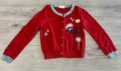 MINI BODEN Girls Size 3-4 Years Red Flowered Cardigan Sweater • $14