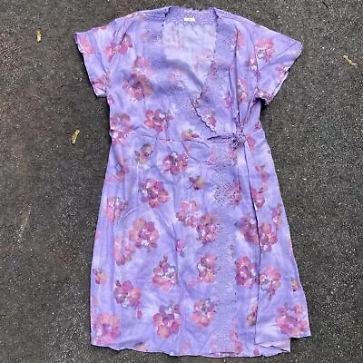 J Jill Linen Purple Floral Lace Wrap Dress Size 16 • $27