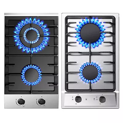 12in Gas Cooktop Dual Burners Stainless Steel Tempered Glass Built-in Hob NG/LPG • $75.99