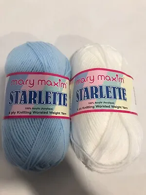 Mary Maxim Starlette Worsted Weight Acrylic Yarn Lot (White & Baby Blue) • $10