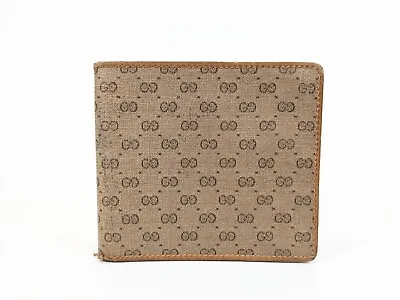 Vintage Gucci MicroGG GG Billfold Wallet Beige Leather PVC Authentic • $35.99