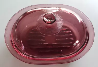 Pyrex Visions Corning Ware Cranberry 4 QT Roaster Casserole Dish With Lid V-34-B • $35