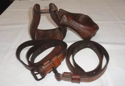 Pair Vintage Stirrups ~ Leather Wrapped Western ~ English? Straps ~ Horse Tack • $80