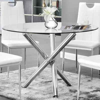 2/4 Seater Round Tempered Glass Dining Table And Chairs Pub Kitchen Bistro Set • £69.95