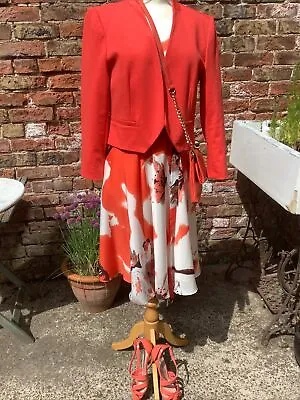 £16 • Buy Betty Jackson Black White Black Orange Dress Fit And Flare 14 & Jacket