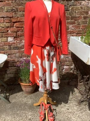 £16 • Buy Betty Jackson Black White Black Orange Dress Fit And Flare 14 & Jacket