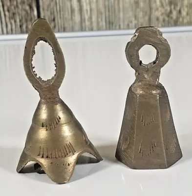 Miniature Etched Brass Bells India Vintage Set Of 2 • $14.54