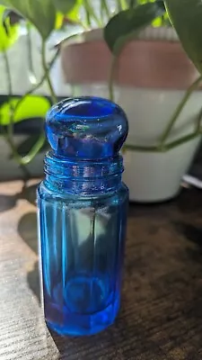 Vintage Apothecary Jar Blue Cobalt Glass Bubble Lid Bottle Container  • $12.99