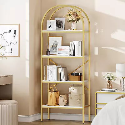 Gold Bookshelf Bookcase Open Arched Book Shelf Freestanding Storage Display Rack • $56.99