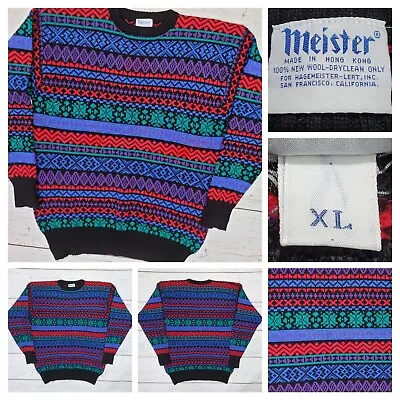 Vintage Ski Sweater David Meister XL 100% New Wool Pullover Crewneck 80s 90s EUC • $39.99