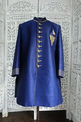 Blue Men’s Indian Wedding Suit  Silk XXL  To Fit 50” Chest Sherwani SKU15379 • £225