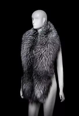 Superior XXL Sz Natural Silver Fox Fur Winter Collar Scarf Stole Boa • $369.99