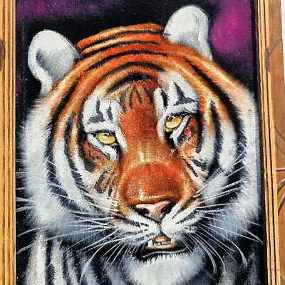 VTG Black Velvet Tiger Painting Mexico Jose Ortiz Mid Century Modern Art 13 X22  • $69.99