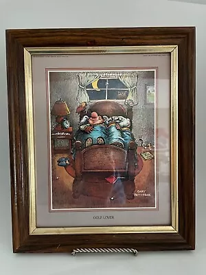 Vtg Gary Patterson Print  Golf Lover  Framed Picture Sleeping W/clubs 10x12  80s • $24.99