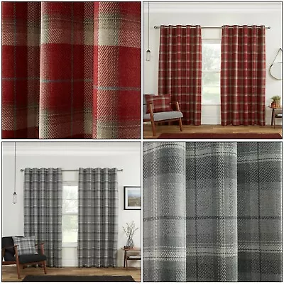 £50.99 • Buy Blackout Highland Carnoustie Tartan Check Lined Eyelet Ring Top Curtains Pair