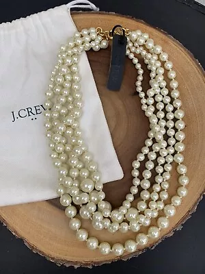 New J.Crew Faux Pearl Twisted Hammock Necklace Gold Tone Multi Layered Fashion • $44.99