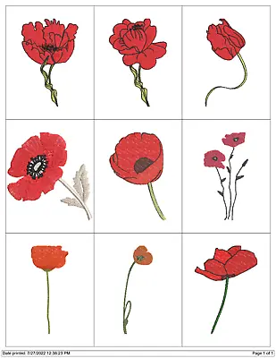 COLLECTION POPPIES  Embroidery Machine Designs Patterns PES HUS JEF DST EXP VP3 • $7.95