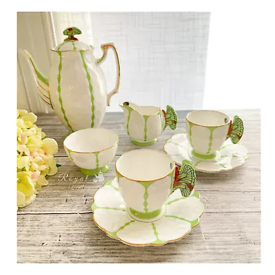 Aynsley Green Butterfly Handle Complete Coffee Set Hand-painted Bone China • £390.14