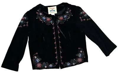 Flying Tomato Velvet Velour Boho Lined Jacket Embroidered Floral Black Medium • $24.99