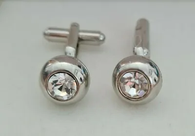 £5 • Buy Silver Metal Spherical Diamante Cufflinks