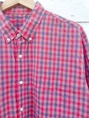 J. Crew Madras Button Down Shirt MENS XL Pink Salmon Blue Plaid 100% COTTON • $19.50