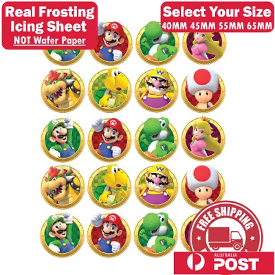 Mario Cupcake Edible Image Cake Topper Round Frosting Icing Party Decoration • $12.95