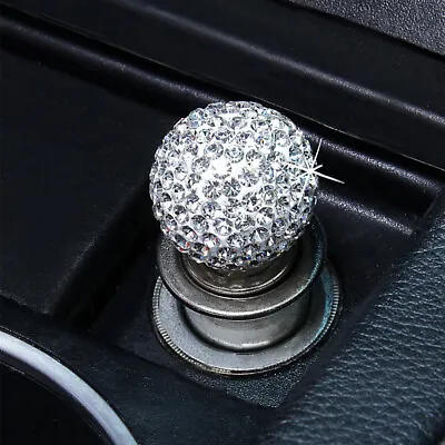 12V Silver Bling Rhinestones Car Cigarette Lighter Eject Push Button Accessories • $9.92