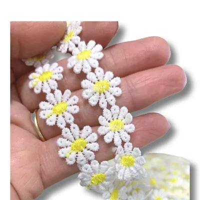 New Bigger Lemon Guipure Lace Daisy Motifs Sew On Flower Applique  16mm X 15 Pcs • £2.50