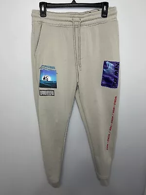 Brooklyn Cloth Mens Sweatpants The Jogger Tan With Graphic Patches Medium VGCond • $11.95