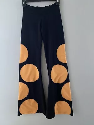 Margarita Supplex Pants Sz Small Black W/Orange Circles Flare Leg Athletic Yoga • $43.88