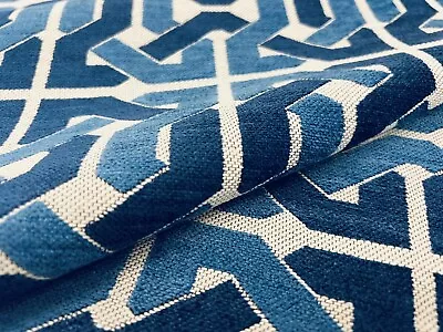 Groundworks Modern Geometric Upholstery Fabric- Cliffoney / Blue White 0.75 Yds • $90